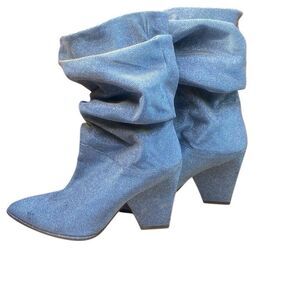 Stuart Weitzman Slouch Boot Pointed Toe Metallic Gunmetal Sz 11 Retro 80s Glam